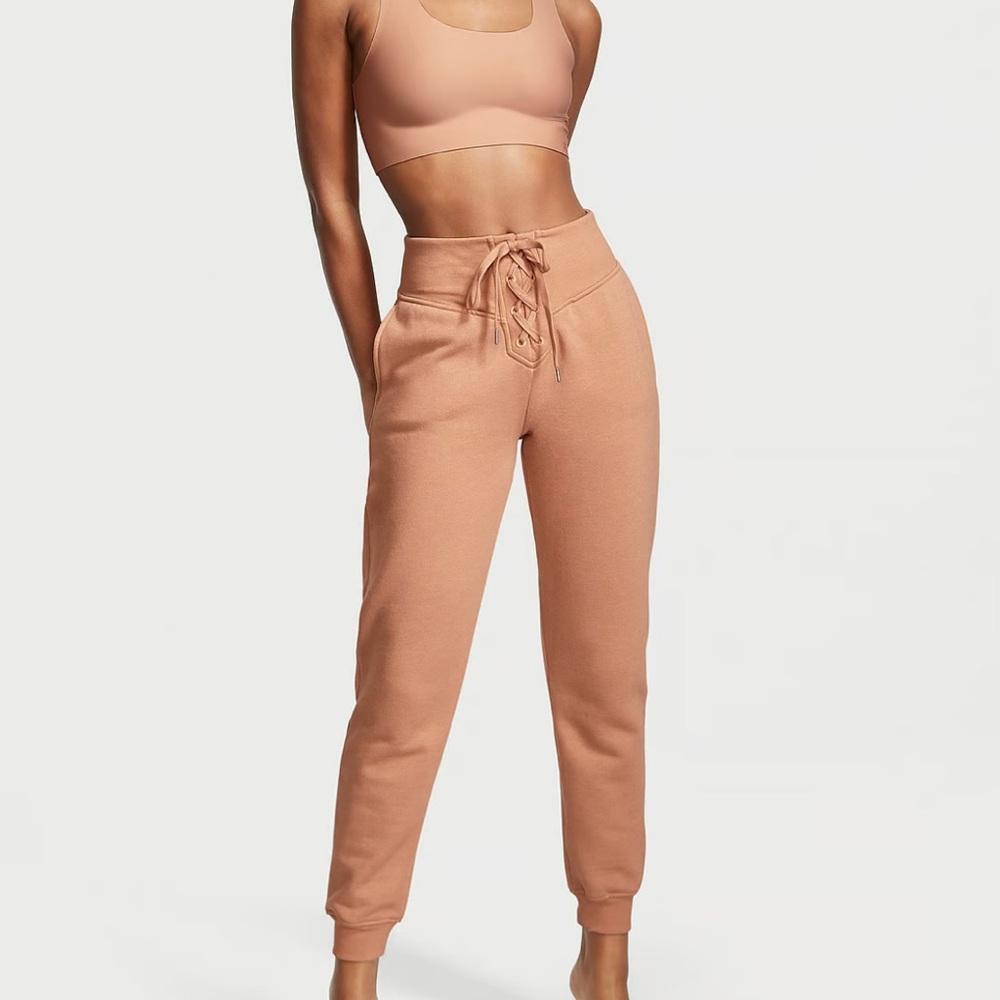 Victoria’s Secret Cotton High-Rise Fleece Lace-Up Jogger Pants